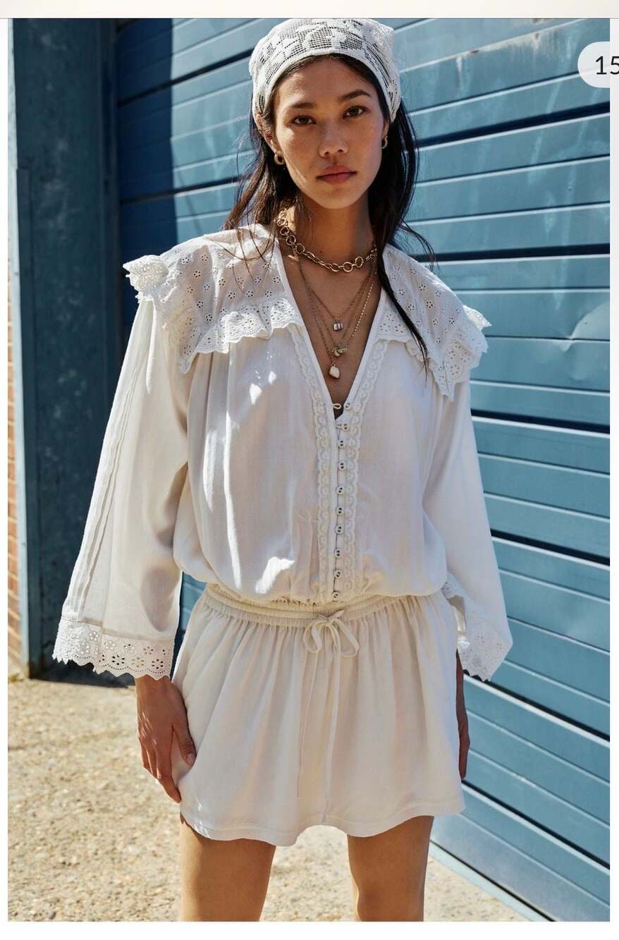 Free People Happy All The Time Mini Dress Romper Ivory